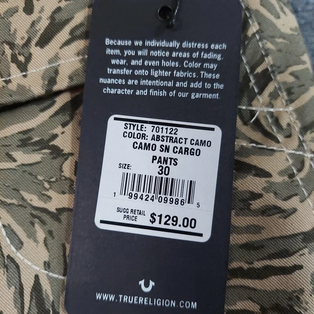 NEW True Religion Pants Mens 30x32 Green Camo SN Cargo Abstract Camo Army